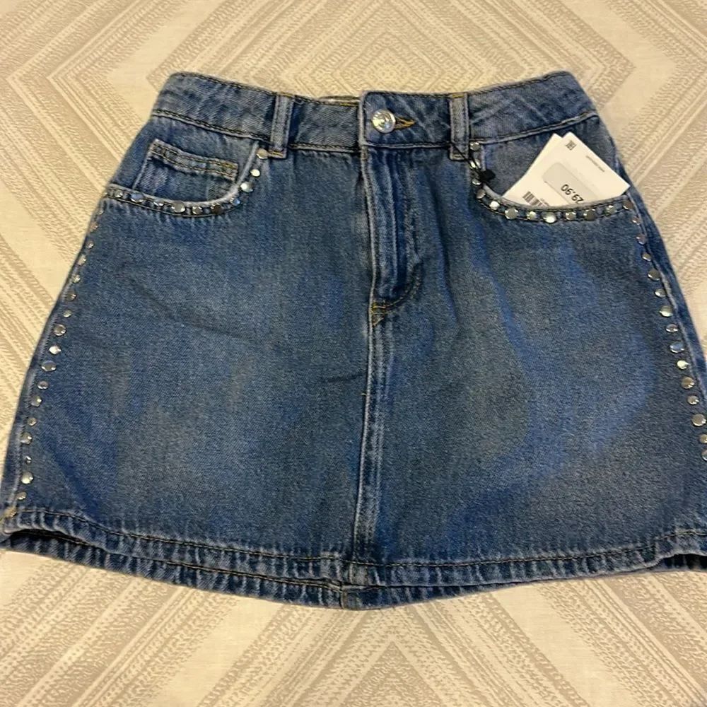 Zara Girls Denim Skirt with Silver Grommets - Size 11/12